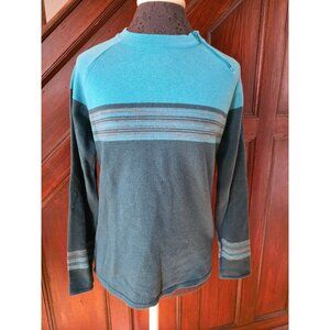 Prana Lightweight Turquoise & Gray Striped Sweater Shoulder Zip Wool Blend M